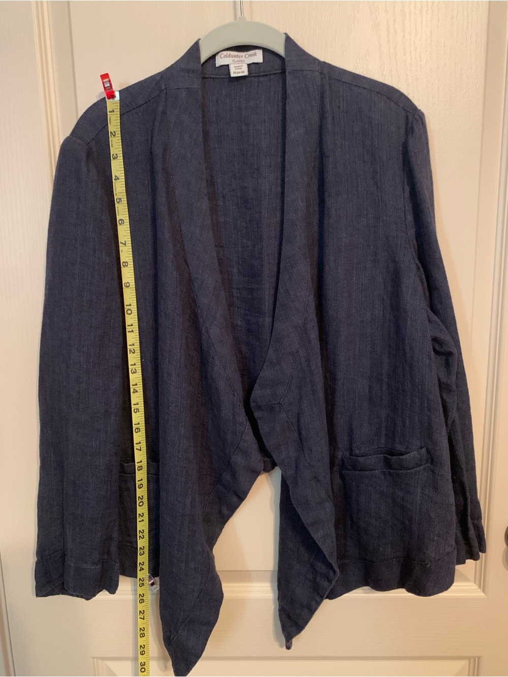 Coldwater Creek Navy Draped 100% Linen Jacket